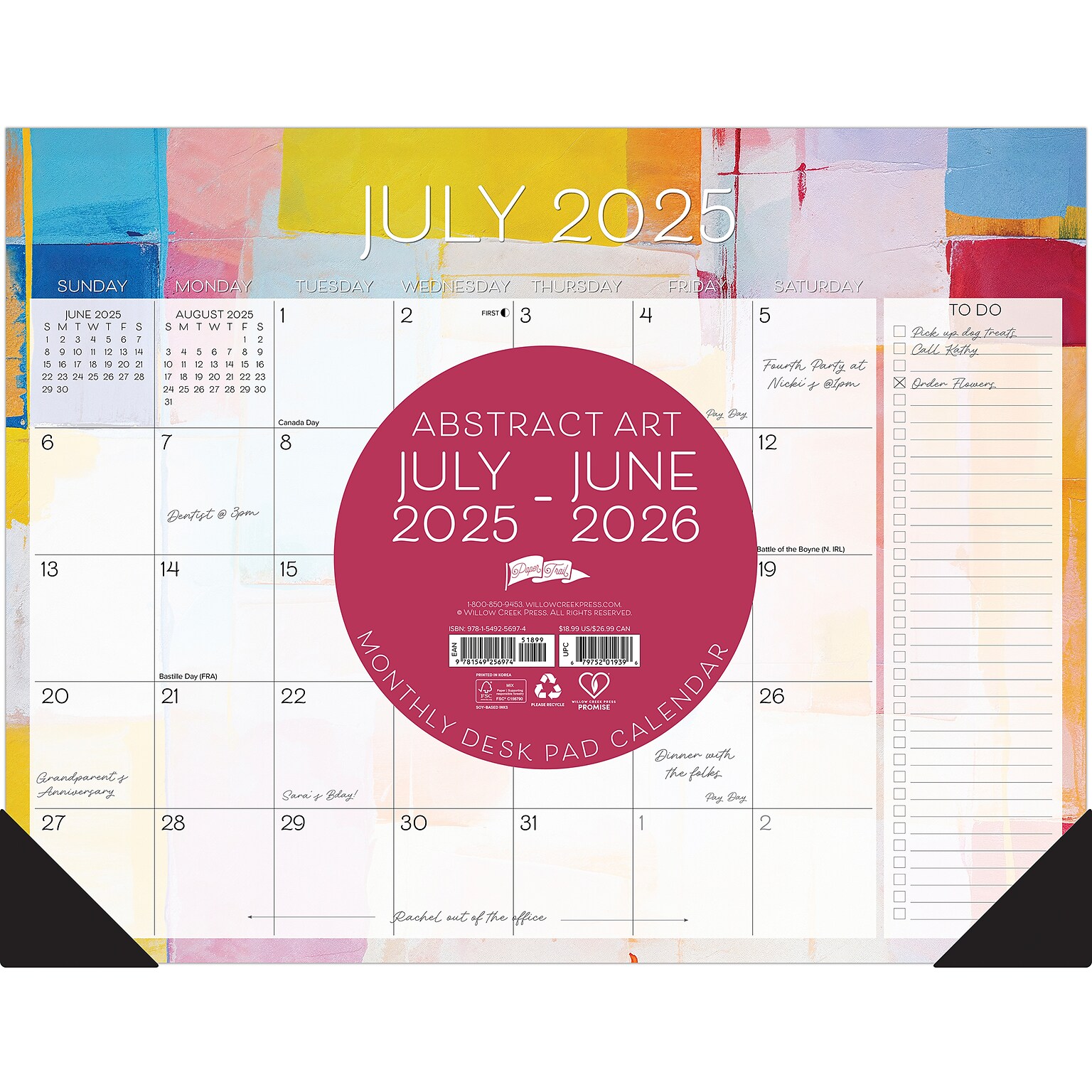 2025-2026 Willow Creek Abstract Art 22 x 17 Academic Monthly Desk Pad Calendar (56974)