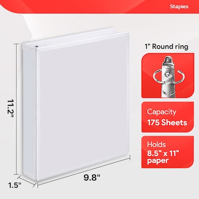 Staples 1 3-Ring View Binders, White, 12/Pack (23735/21684)