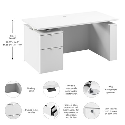 Bush Business Furniture Stratus 60"W Electric Adjustable Standing Desk with File Cabinet, White (SUT007WH)
