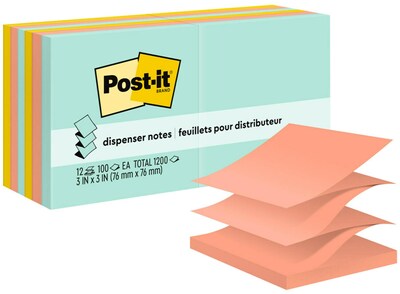 Post-it Pop-up Notes, 3 x 3, Beachside Café Collection, 100 Sheet/Pad, 12 Pads/Pack (R33012AP)