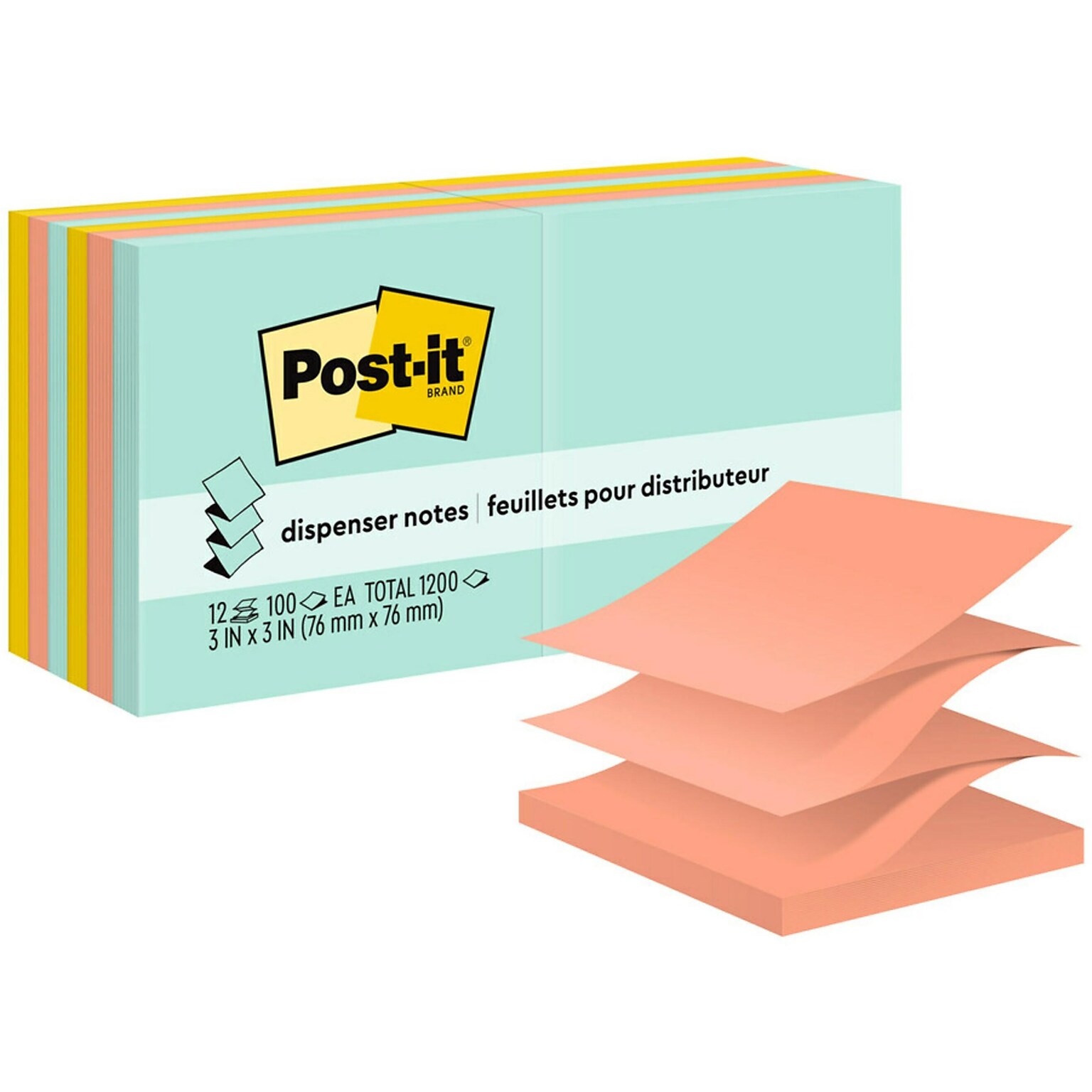 Post-it Pop-up Notes, 3 x 3, Beachside Café Collection, 100 Sheet/Pad, 12 Pads/Pack (R33012AP)
