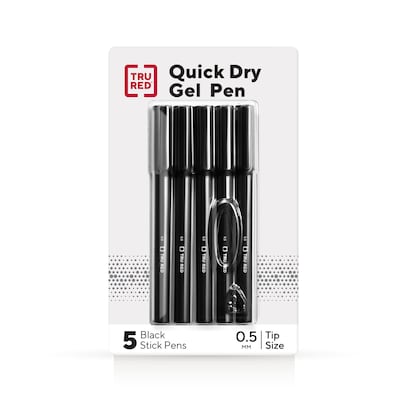 TRU RED™ Quick Dry Gel Pens, Fine Point, 0.5mm, Black, 5/Pack (TR54468)