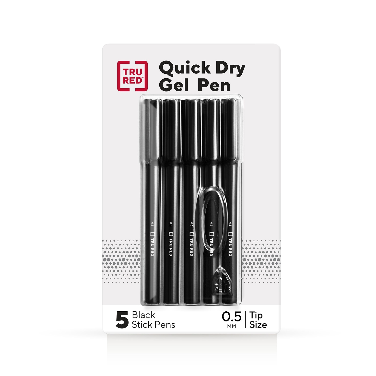 TRU RED™ Quick Dry Gel Pens, Fine Point, 0.5mm, Black, 5/Pack (TR54468)