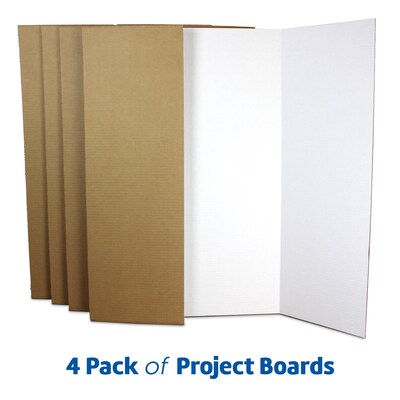 Flipside Tri-Fold Presentation Boards, 36" x 48", Corrugated Paper, White, 4/Pack (18042)