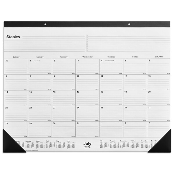 20242025 Staples 22" x 17" Academic Monthly Desk Pad Calendar, White