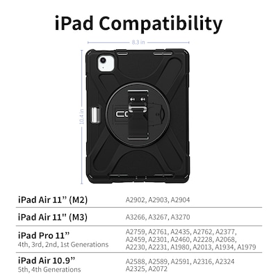 CODi iPad Essentials Bundle: Rugged Case iPad Air 11" (M2, M3), iPad Pro 11" (1-4 Gen) + Screen Protector, Black  (TK000006)