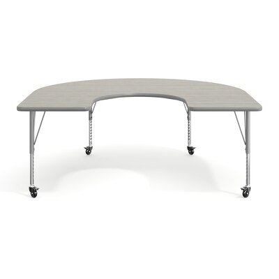 Flash Furniture Wren Horseshoe Activity Table, 66" x 60", Height Adjustable, Light Gray Top/Silver Frame (XUA6066HRSLGTPC)