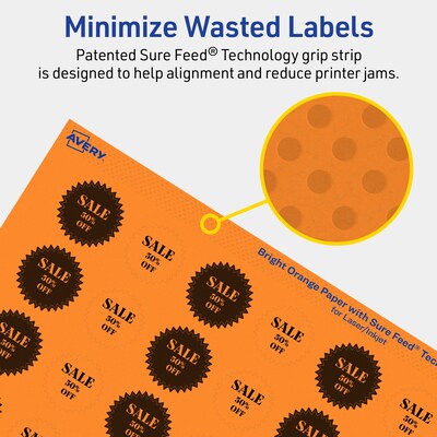 Avery Burst Multipurpose Labels, 1", Bright Orange, 960/Pack (94606)