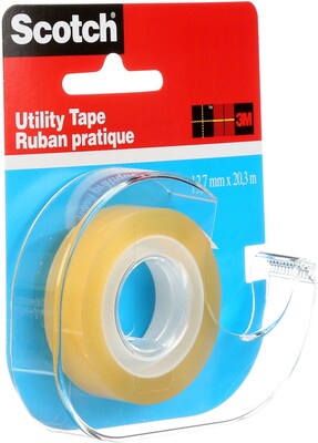 Scotch Utility Transparent Clear Tape with Dispenser, 0.5 x 22.2 yds., 1 Core, Clear (RK-2S)
