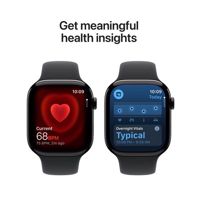 Apple Watch Series 11 GPS Smartwatch, 46mm, Jet Black Aluminum Case with Black Sport Band, Small/Medium (MEUW4LW/A)