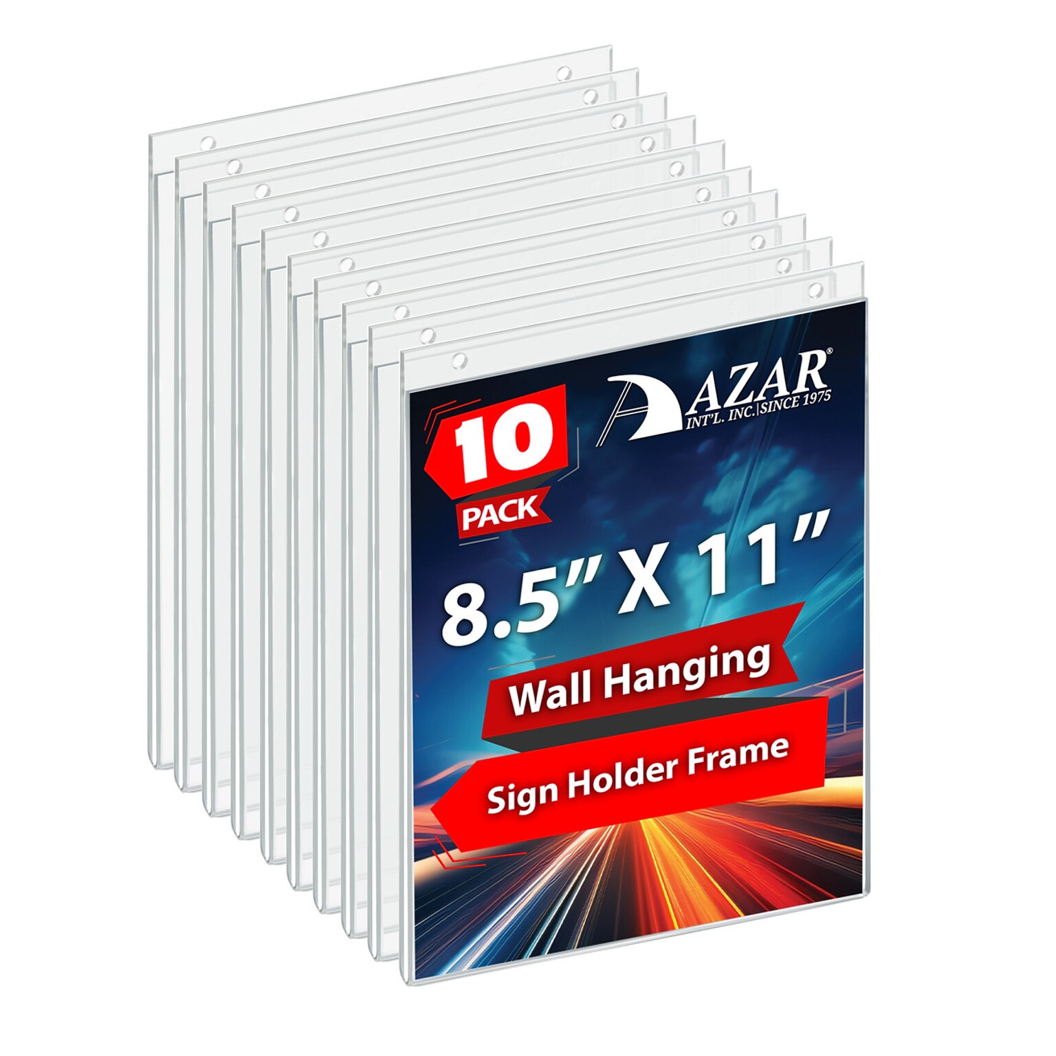 Azar  8.5 x 11 Sign Holder, Vertical, Wall-Mounted, Clear, Acrylic, 10/Pack (162714)