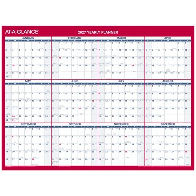 2027 AT-A-GLANCE 16 x 12 Yearly Wet-Erase Wall Calendar, Reversible, White/Red (PM330B-28-27)