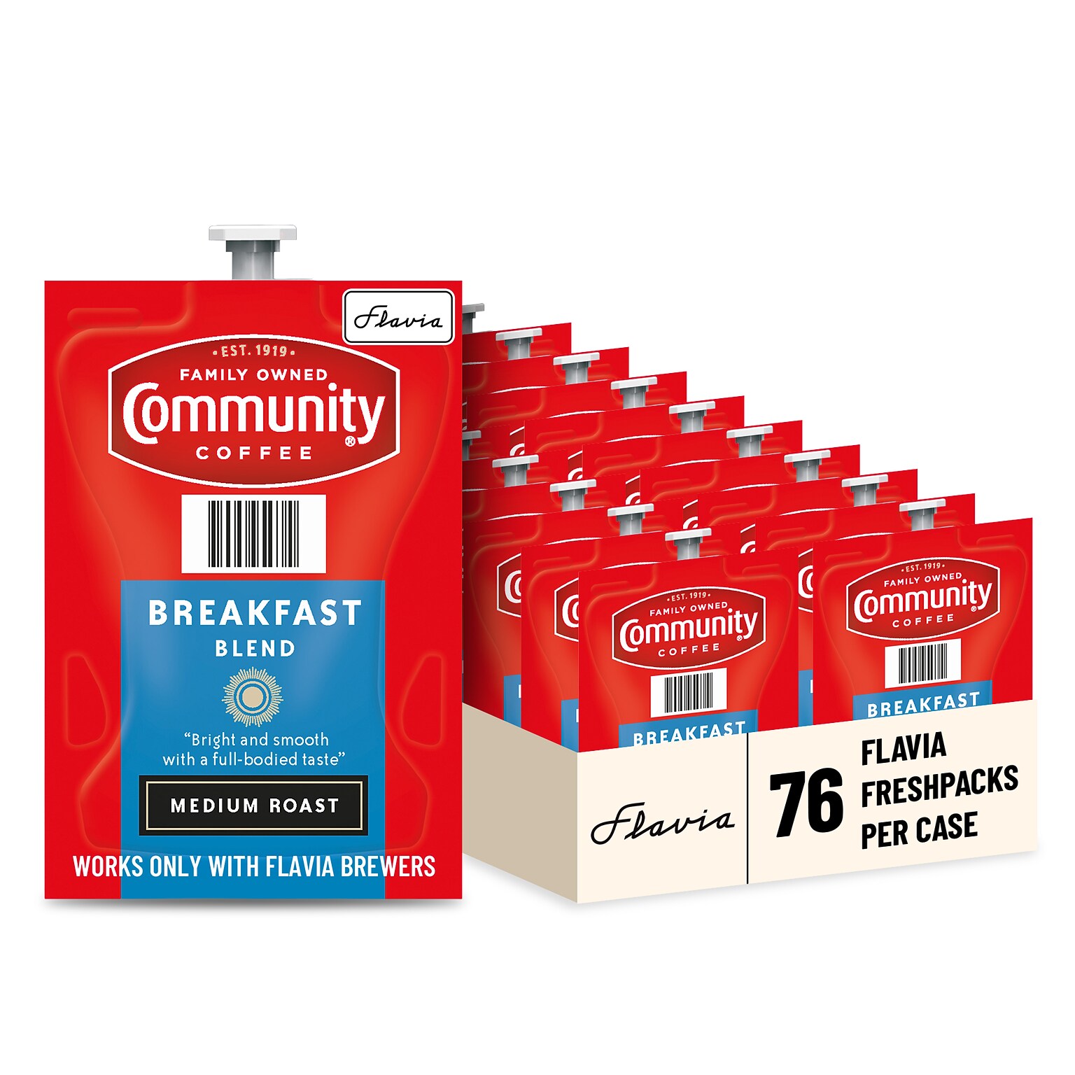 Community Coffee Breakfast Blend Coffee Flavia Freshpacks, Medium Roast, 76/Carton (48784)