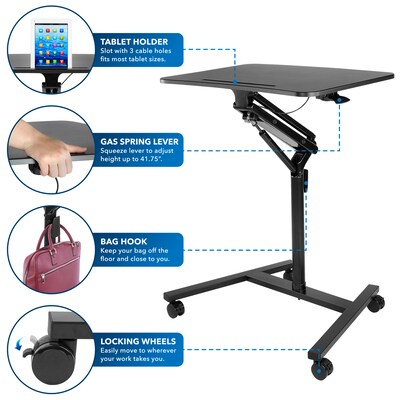 Mount-It! 28" W Manual Adjustable Standing Desk With Locking Wheels, Black (MI-7969)