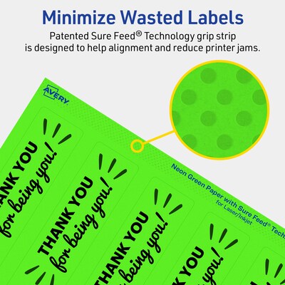 Avery Laser/Inkjet Multipurpose Rectangle Labels, 9.75" x 1.25", Neon Green, 400/Box (94262)