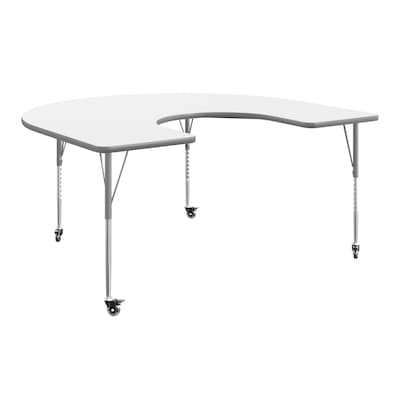 Flash Furniture Wren Horseshoe Activity Table, 66 x 60, Height Adjustable, White Top/Silver Frame (XUA6066HRSEWTAC)