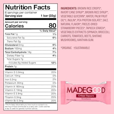 Madegood Gluten Free Strawberry Crispy Squares, 0.78 oz., 6/Box, 6 Boxes/Pack (307-00428)