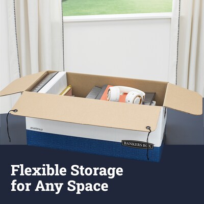 Bankers Box Liberty Plus Heavy-Duty FastFold File Storage Boxes, String & Button, Letter Size, White/Blue, 12/Carton (11111)