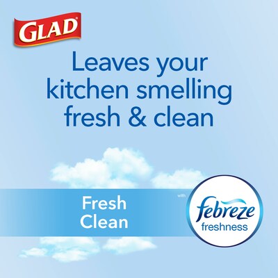 Glad OdorShield 13 Gallon Kitchen Trash Bag, 8.81" x 9.13", Low Density, 0.72 mil, Fresh Clean, White, 80 Bags/Box (78899)
