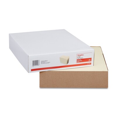 Staples 30% Recycled File Folders, 1/3-Cut Tab, Right Position, Letter Size, Manila, 100/Box (ST116822/116822)