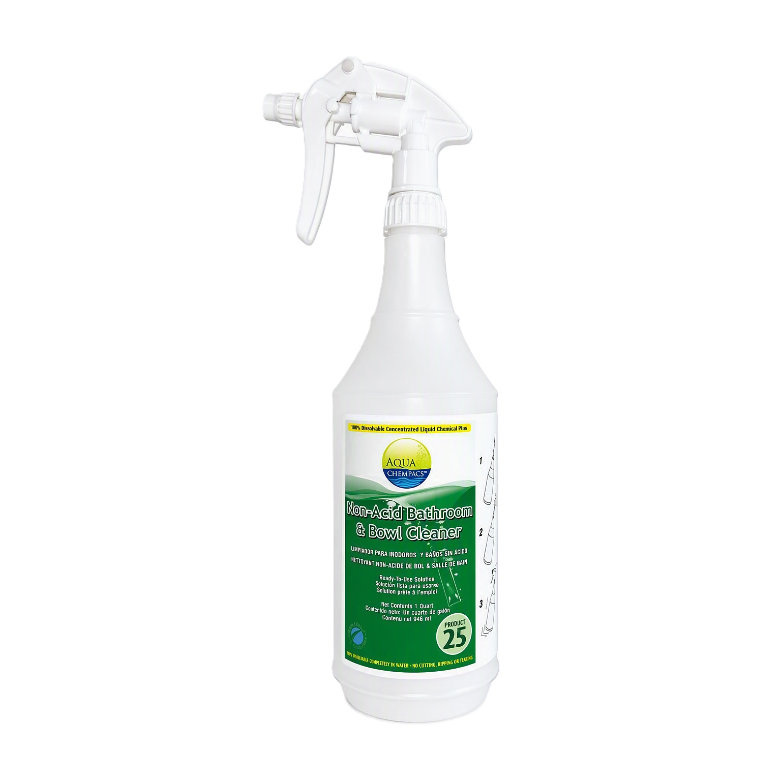 Aqua ChemPacs Non-Acid Bath & Bowl Cleaner 32 oz. Spray Bottle with Trigger, White/Green (9320259))