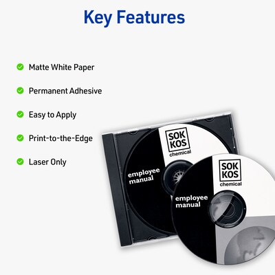 Avery Color Laser CD Labels, Matte White, 2 Labels/Sheet, 15 Sheets/Pack, 30 Labels/Pack (6692)