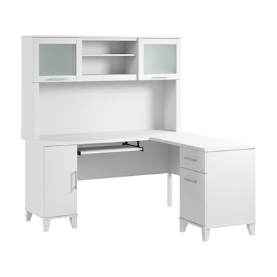 Bush Home Somerset 60W L Shaped Computer Desk with Hutch, White (SET002WH)