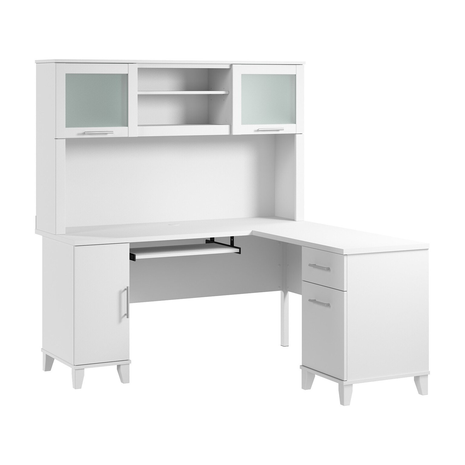 Bush Home Somerset 60W L Shaped Computer Desk with Hutch, White (SET002WH)