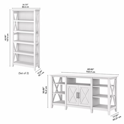 Bush Furniture Key West Console TV Stand, Screens up to 65", Pure White Oak (KWS027WT)