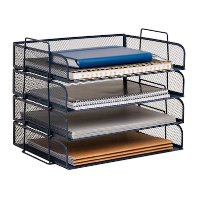 Staples Metal Mesh Side Loading Stackable Letter Tray, Letter Size, Navy Blue, 4/Pack (ST63844)