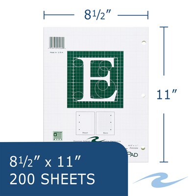 Roaring Spring Paper Products 8.5" x 11" Engineer Pad, 15 lb. Green Tinted Paper, 5x5 Grid Layout, 12 Pads/Case (95589CS)