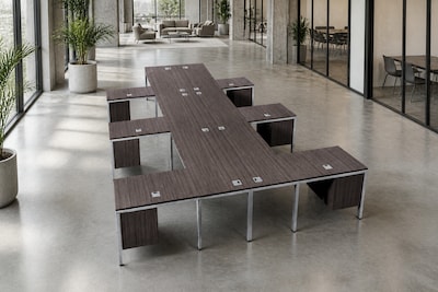 Boss Office Products Simple System 71W L-Shaped Desk with Pedestal, Driftwood, 6/Set (SGSD023-203)