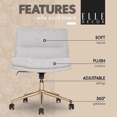 Elle Decor Ariana Armless Ergonomic Fabric Swivel Computer and Desk Chair, Light Gray (60121-LGRY)