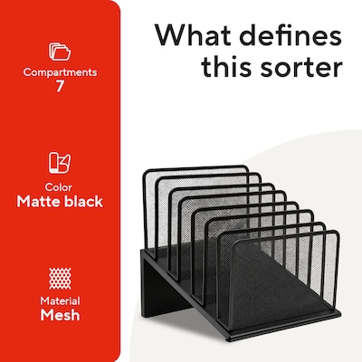 TRU RED™ 7-Compartment Metal Mesh File Organizer,  Matte Black (TR57559)