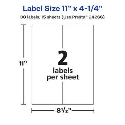 Avery Laser/Inkjet Rectangle Multipurpose Labels, 11" x 4.25", White, 30 Labels/Pack (94266)