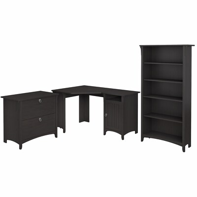 Bush Furniture Salinas 55"W Corner Desk with Lateral File Cabinet and 5-Shelf Bookcase, Vintage Black (SAL013VB)