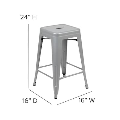 Flash Furniture Cierra Industrial Metal Counter Height Stools without Back, Silver/Gray, 4-Pieces/Pack (4ET32024SVRPL2G)
