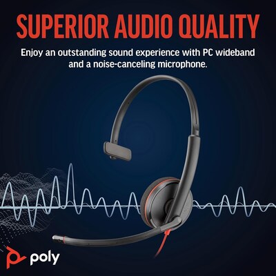 Poly Blackwire 3210 USB-C Monaural Headset Noise Canceling Headset, Black (8M3Y3AA#ABA)