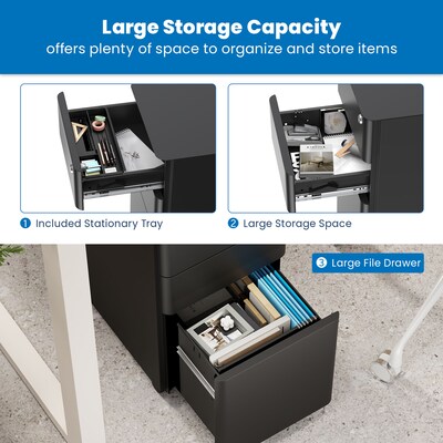 Mount-It! 3-Drawer Mobile File Cabinet, Letter/Legal Size, Lockable, 23.35"H x 11.81"W x 19.69"D, Black (MI-944B)