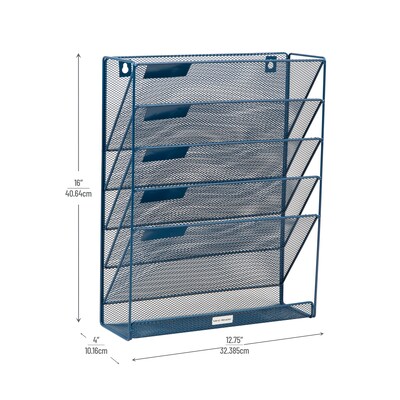 Mind Reader 5-Pocket Metal Mesh Mountable Wall File, Letter Size, Turquoise (MAGSTACK-TUR)