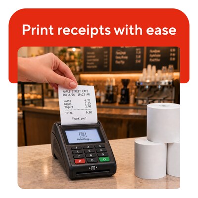 Staples Carbonless POS Roll 2-Ply White 3 x 100 Ft for Credit Card Terminals, 1 Roll