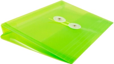 JAM Paper Premium Plastic Filing Envelope with Button & String Closure, Lime Green, 3/Pack (920B1LIX3)