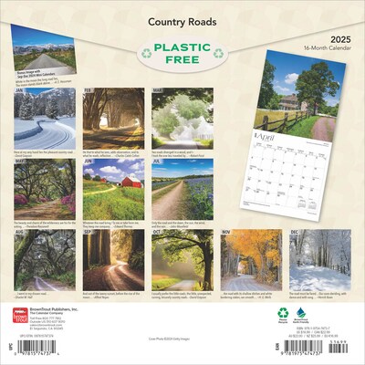 2025 BrownTrout Country Roads 12 x 12 Monthly  Wall Calendar (9781975474737)