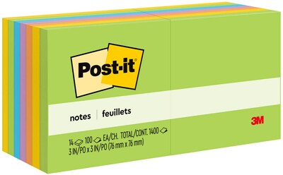 Post-it Notes, 3 x 3, Floral Fantasy Collection, 100 Sheet/Pad, 14 Pads/Pack (65414AU)