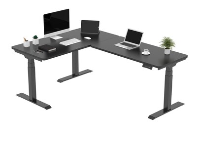 FlexiSpot E7 76W Electric L-Shaped Adjustable Standing Desk, Black (E7LB557624BLK)