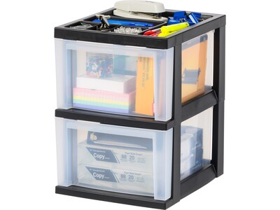 Iris 2-Compartment Stackable Desktop Storage Drawer, Black/Translucent White (116352)