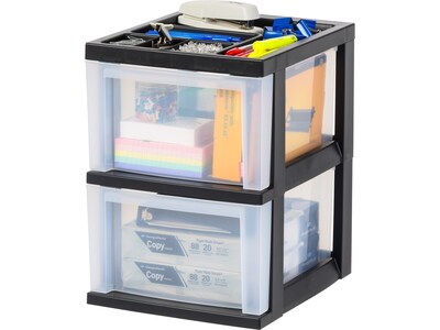 Iris 2-Compartment Stackable Desk Storage, Black/Translucent White (116352)