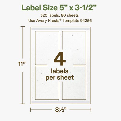 Avery Hemp Rectangle Laser/Inkjet Multipurpose Labels, 5" x 3-1/2", Off-White (320/Box)