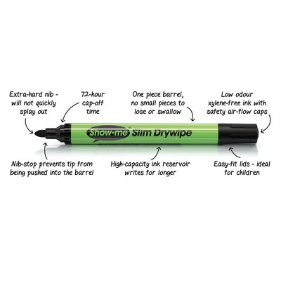 Show-me Slim Barrel Dry Erase Markers, Medium Tip, Black, 100/Pack (EPTCP100)