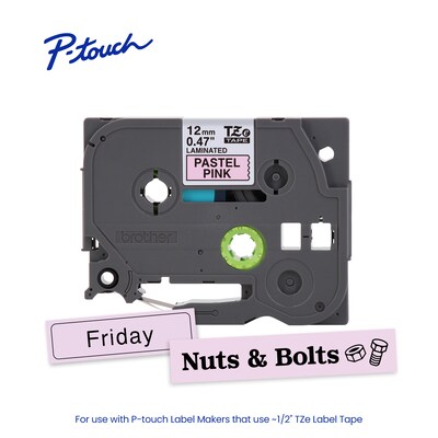 Brother P-touch Laminated Label Tape, 1/2" x 13.1', Black on Pastel Pink (TZeMQE31)